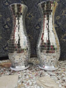 Small Decorative Mirror Work Vase Pair 1 Foot شیشے کے چھوٹے گملے 1 فٹ 