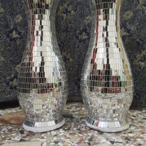 Small Decorative Mirror Work Vase Pair 1 Foot شیشے کے چھوٹے گملے 1 فٹ